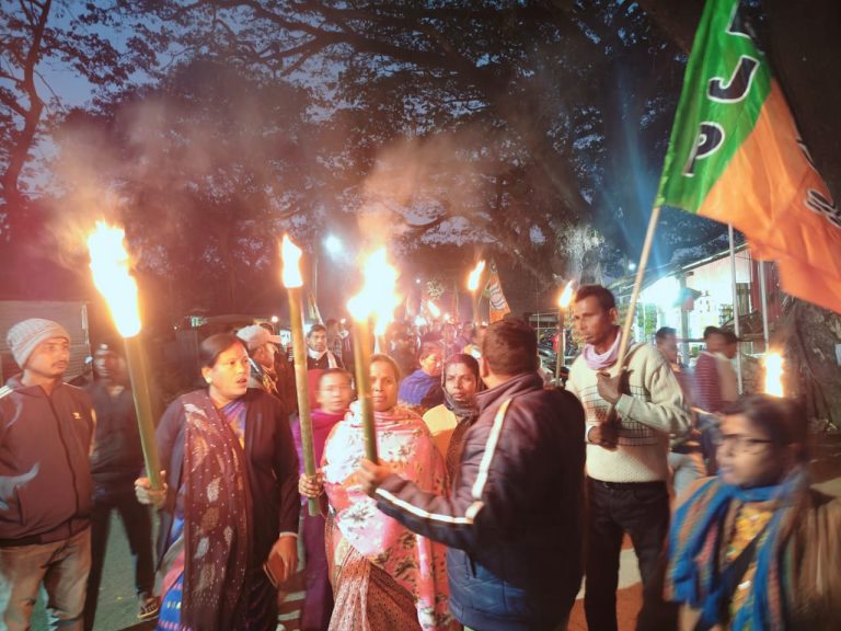 অনুমতিহীন বিক্ষোভ ও হামলার প্রতিবাদে চাকমাঘাটে বিজেপির মশাল মিছিল, উত্তপ্ত তেলিয়ামুড়া